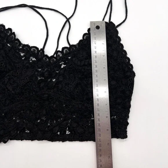 FREE PEOPLE ONE Celine Lace Bralette Womens Small Black Strappy Flocked Velvet - Picture 13 of 15